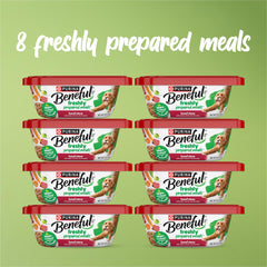 Visible peas and carrots in Beneful beef stew show natural veggies.