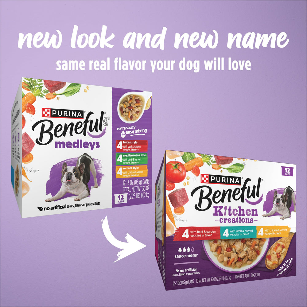 Purina Beneful Medleys Tuscan beef can with real ingredients for dogs