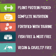 Benevo vegan cat food 2kg dry kibble closeup showcases taurine and omega oils.