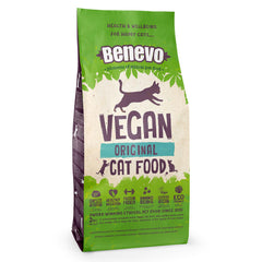 Benevo vegan cat food 2kg kibble bowl shows complete adult cat nutrition.