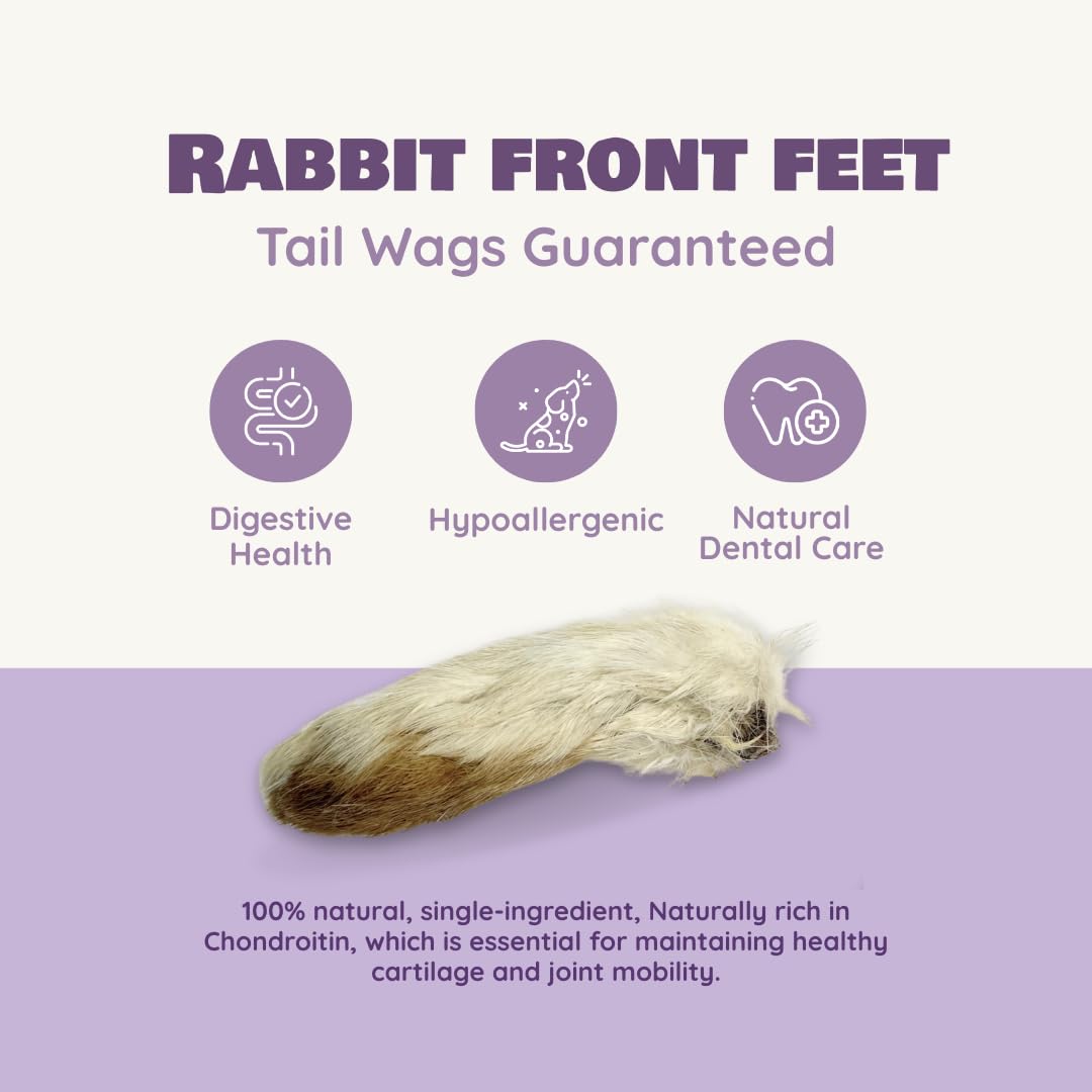 Benji & Louie air-dried rabbit feet front with fur, easy portioning for daily treats.