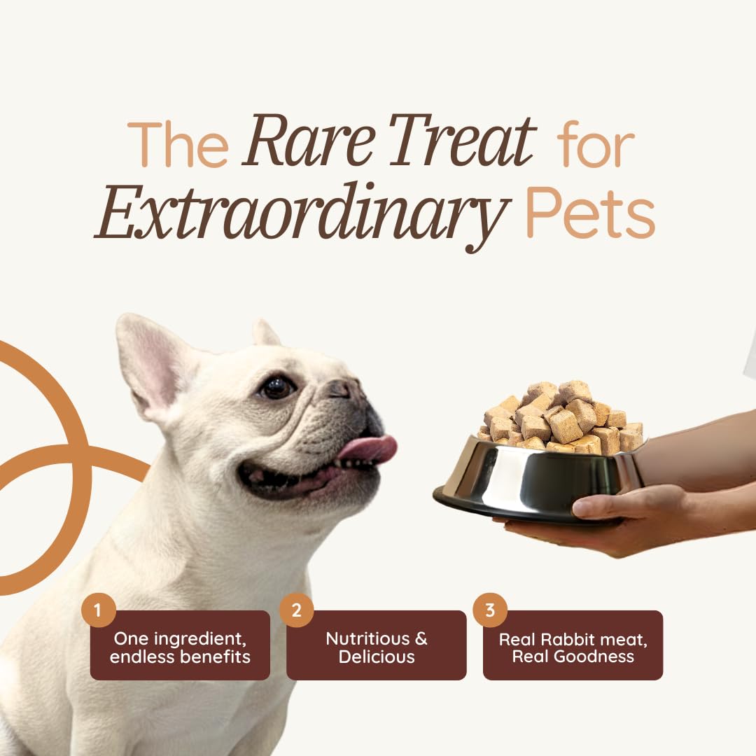 Grain-free, single-ingredient rabbit treats for sensitive pets.