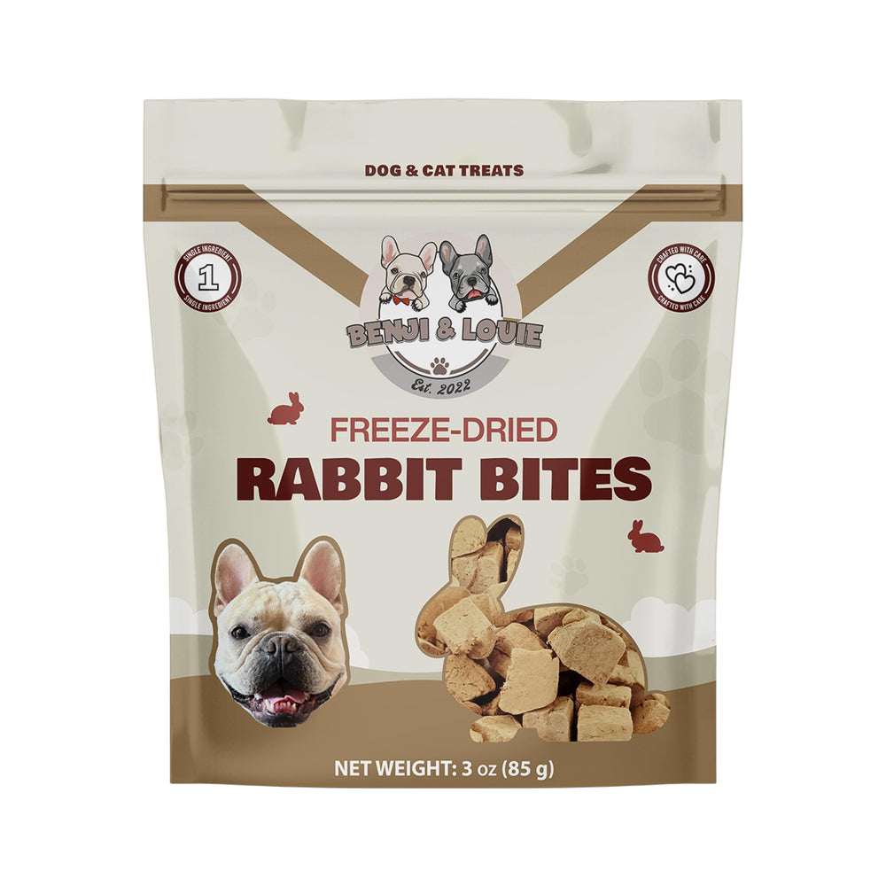 Benji and Louie rabbit bites packaging ideal for on-the-go rewards.