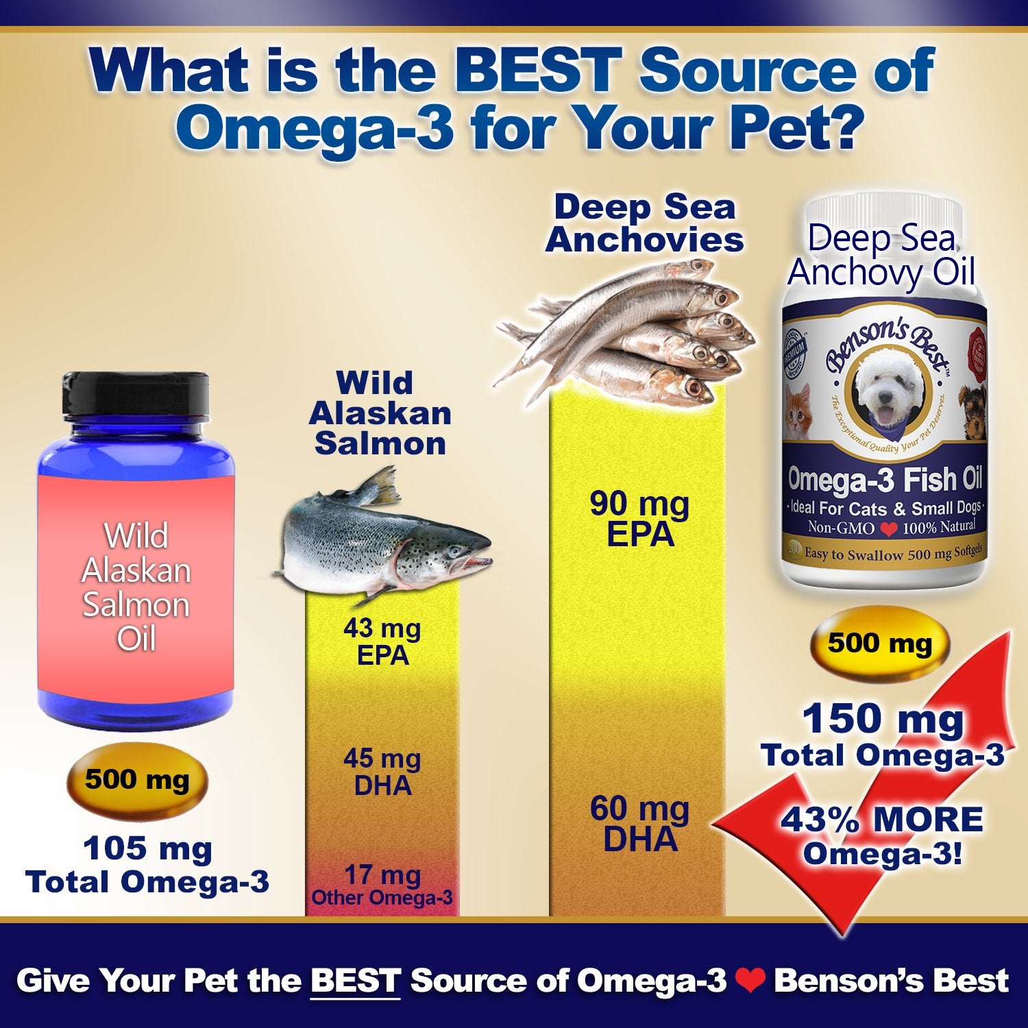 Benson's Best Icelandic anchovy oil bottle highlighting sustainable sourcing.