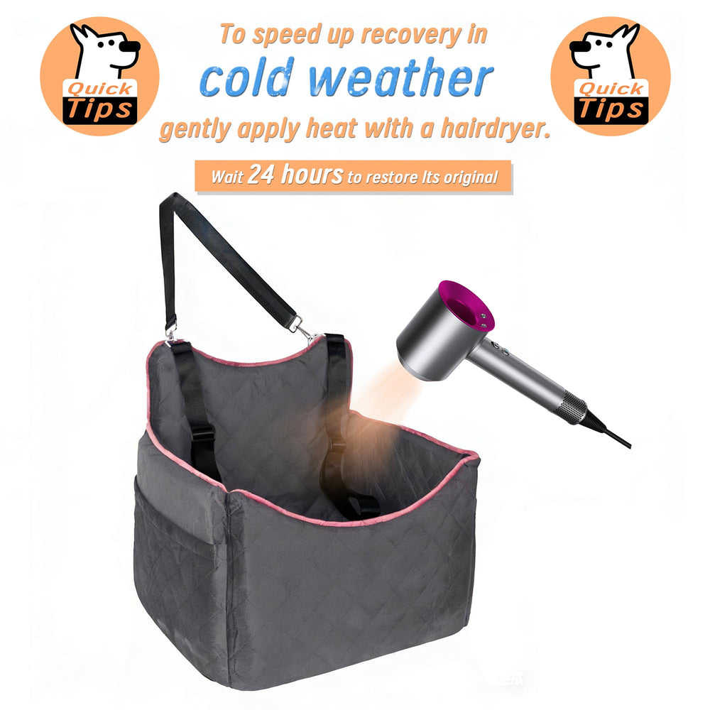 Benzoyl dog seat with anti-slip fabric prevents shifting during trips