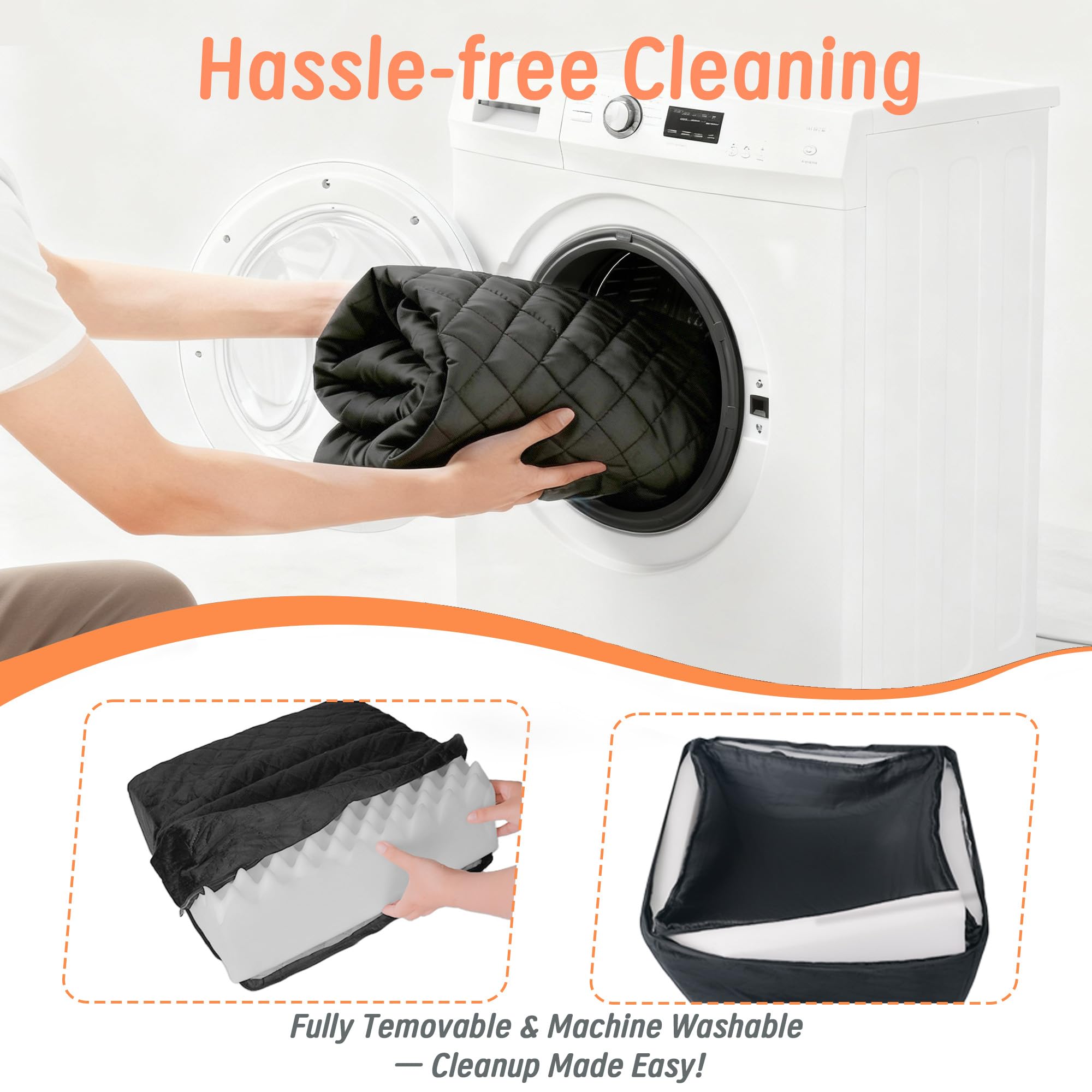 Benzoyl dog seat with machine-washable cover for easy cleaning