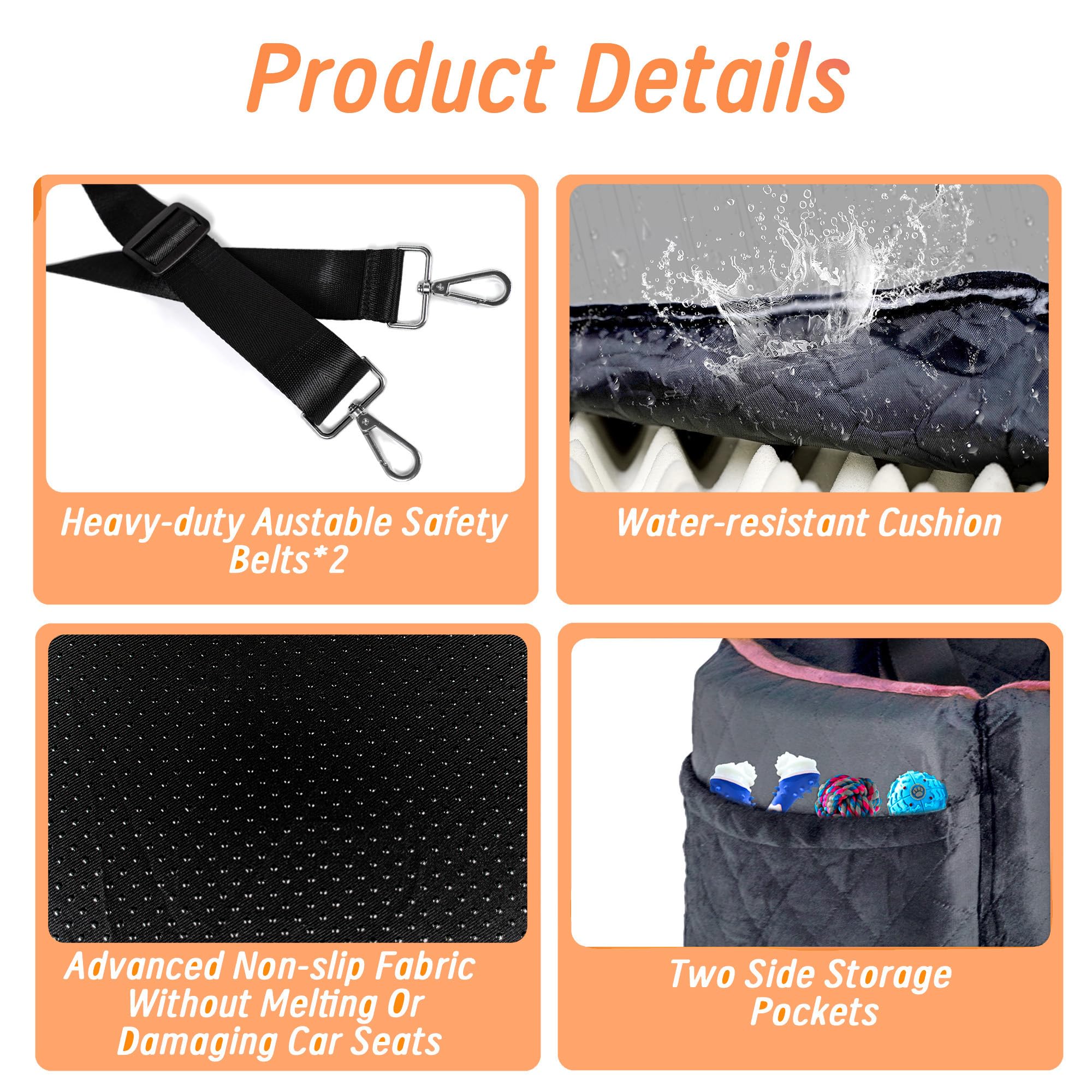 Benzoyl dog seat features water-resistant material to protect car upholstery