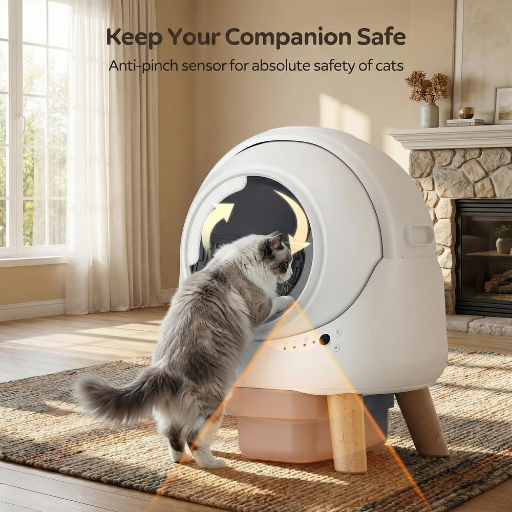 Beokeo automatic litter box anti-stick grids aiding clean clumps.
