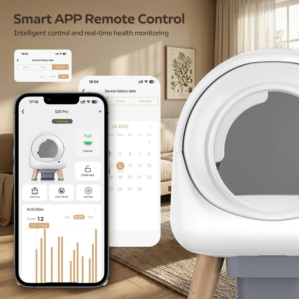 Beokeo automatic litter box app control screen for remote management.