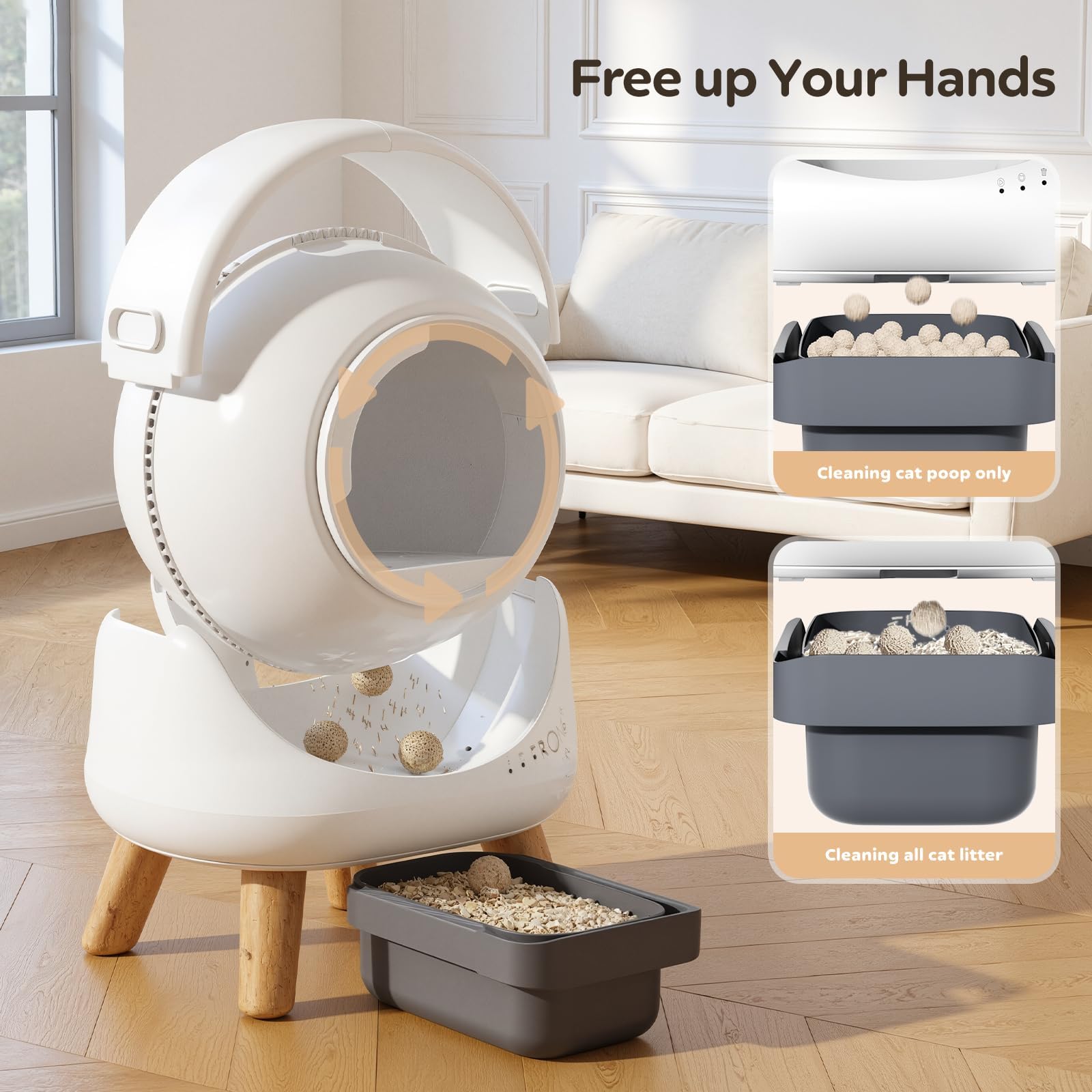Beokeo automatic litter box cat using entrance, calm entry experience.