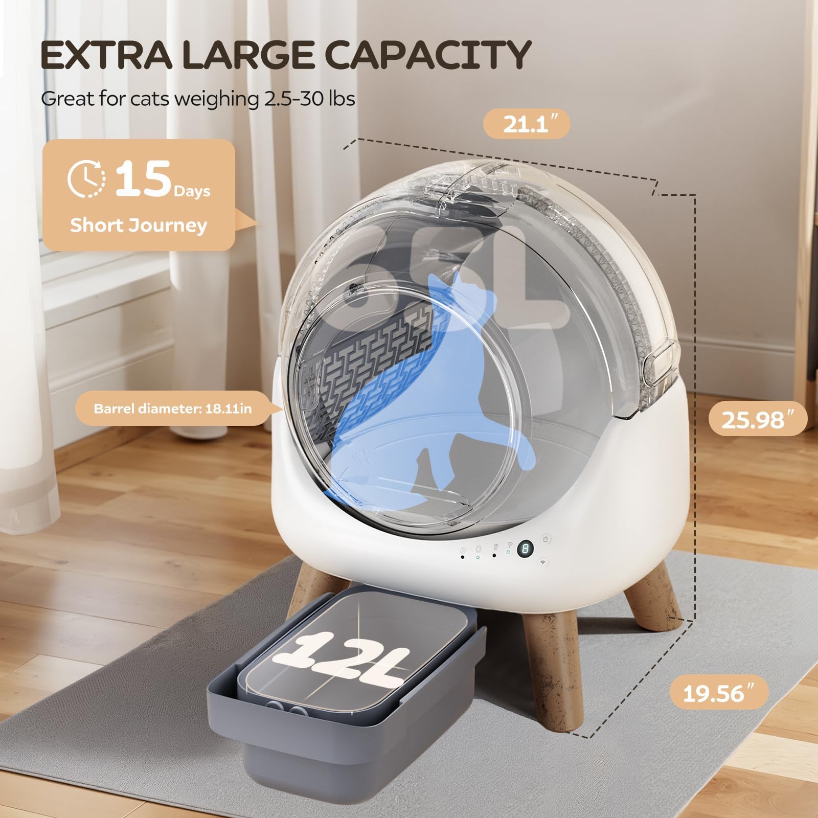 Beokeo automatic litter box waste drawer closed and sealed.