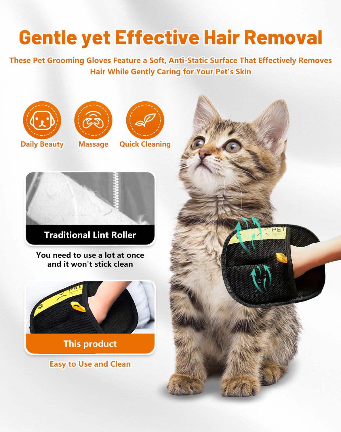 BEOWUI cat and dog grooming glove for gentle fur lift