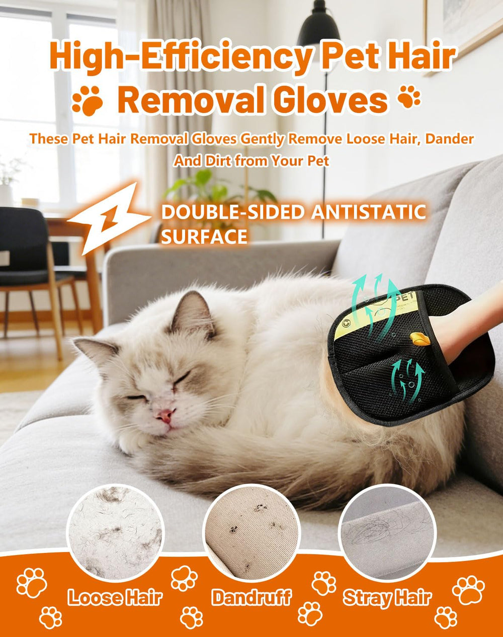 BEOWUI pet hair remover shown on couch for quick fur cleanup