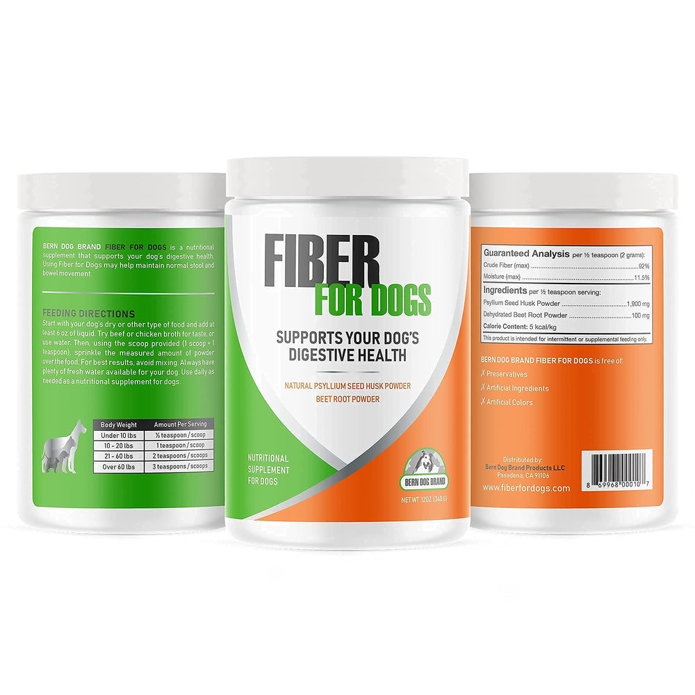 Bern Dog Brand Fiber for Dogs close-up shows powder texture and natural ingredients