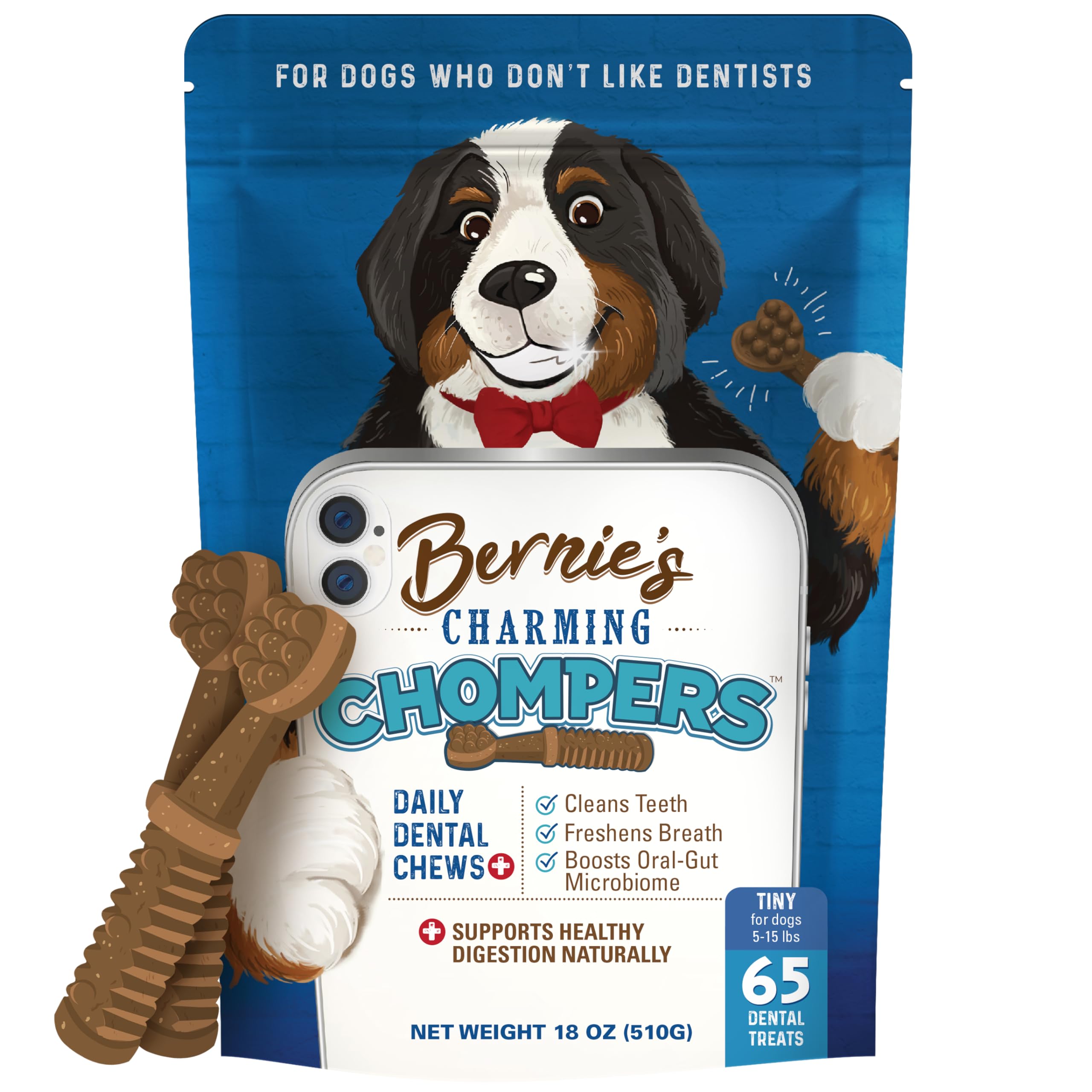 Bernie's Charming Chompers pack shot for small dogs 5–15 lbs.