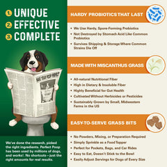 Bernie's Perfect Poop bag open showing natural fiber blend for digestion.