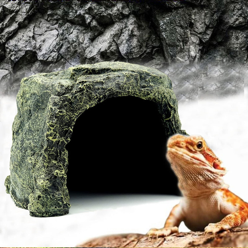 Besimple reptile hideout rock cave decor offers climbing relief and enrichment for reptiles.