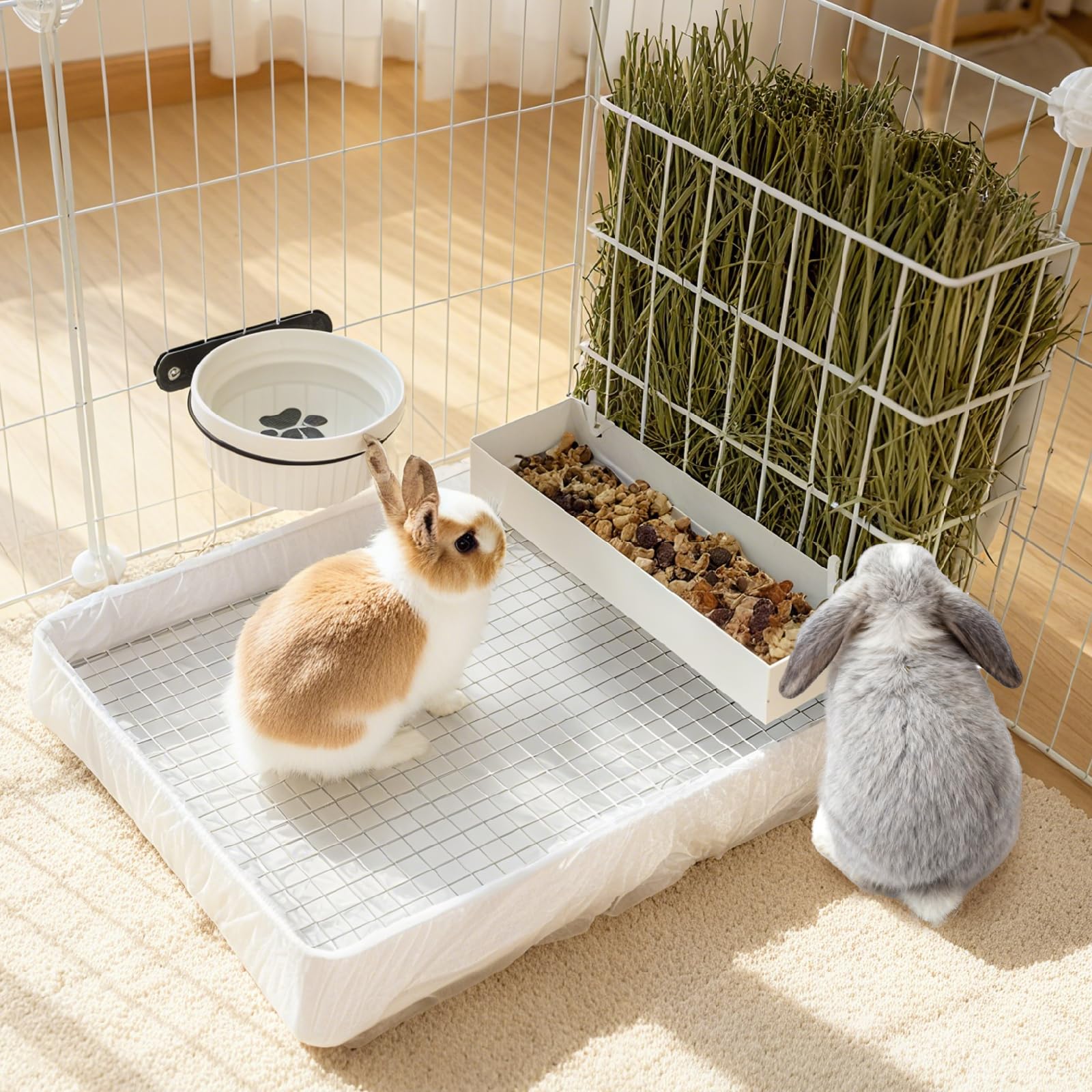 Besnew 3-in-1 rabbit feeder in cage layout for versatile placement