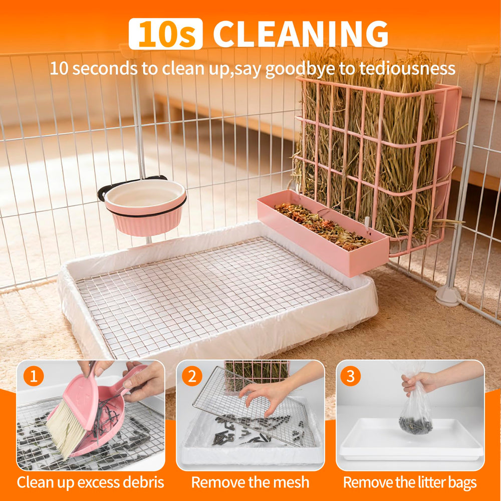 BESNEW 3-in-1 rabbit feeder side view, integrated hay, water, and litter.