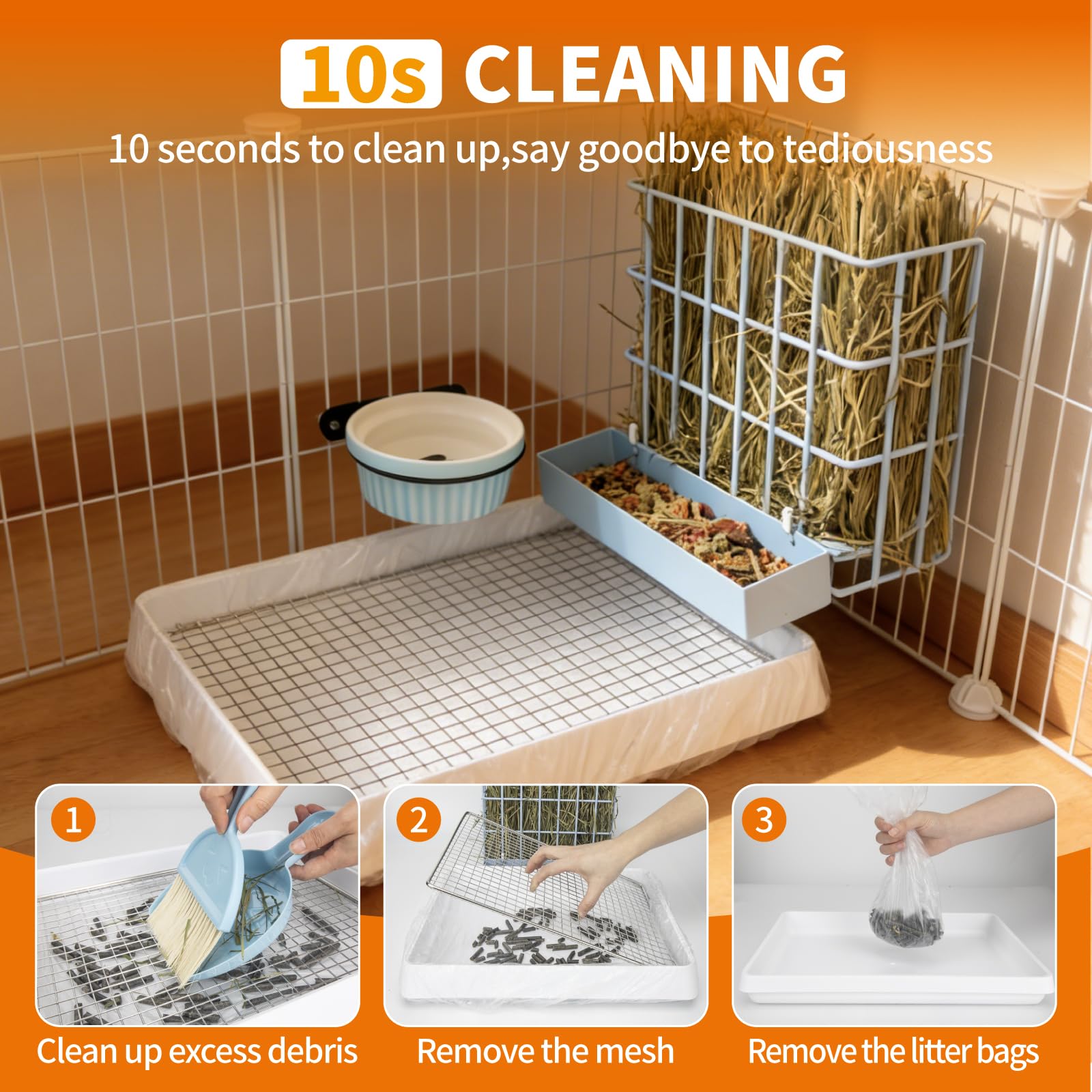 BESNEW 3-in-1 rabbit feeder metal basket detail highlighting durable construction