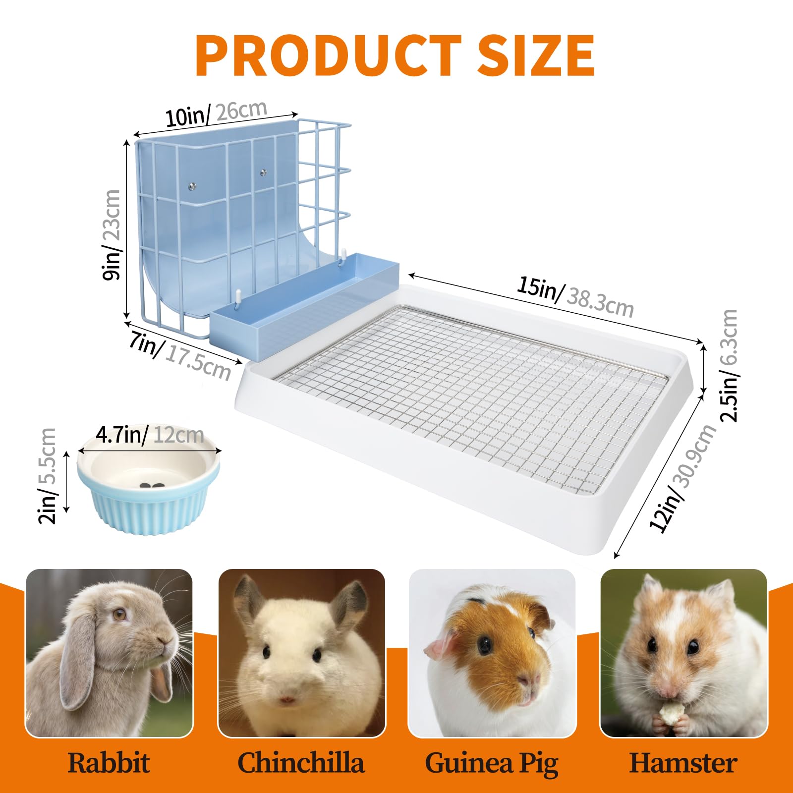 BESNEW 3-in-1 rabbit feeder water bowl demonstrates large capacity for longer refills