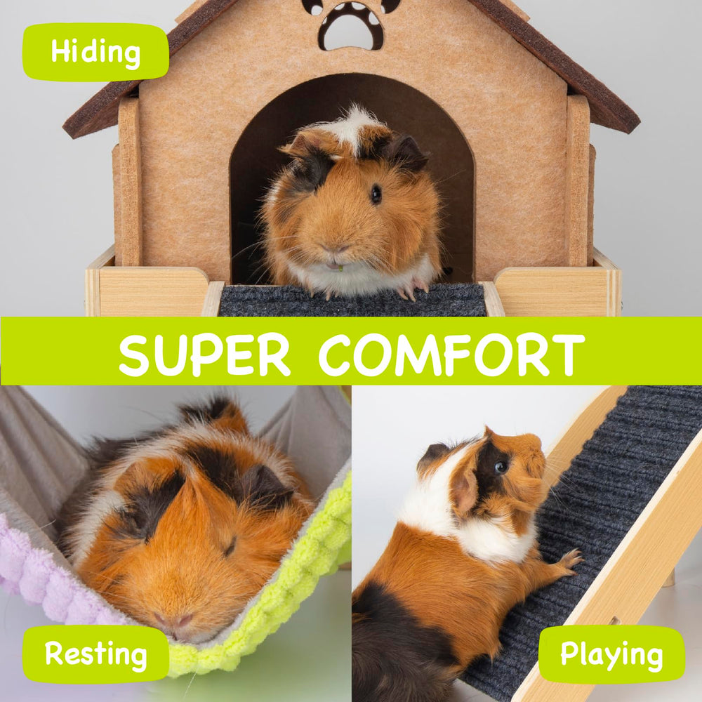 BESNEW 3-in-1 enlarged guinea pig house creates a private hideaway nap spot.