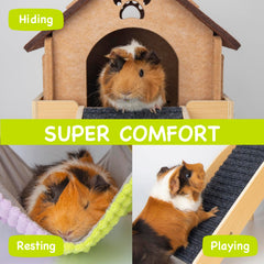 BESNEW 3-in-1 enlarged guinea pig house creates a private hideaway nap spot.