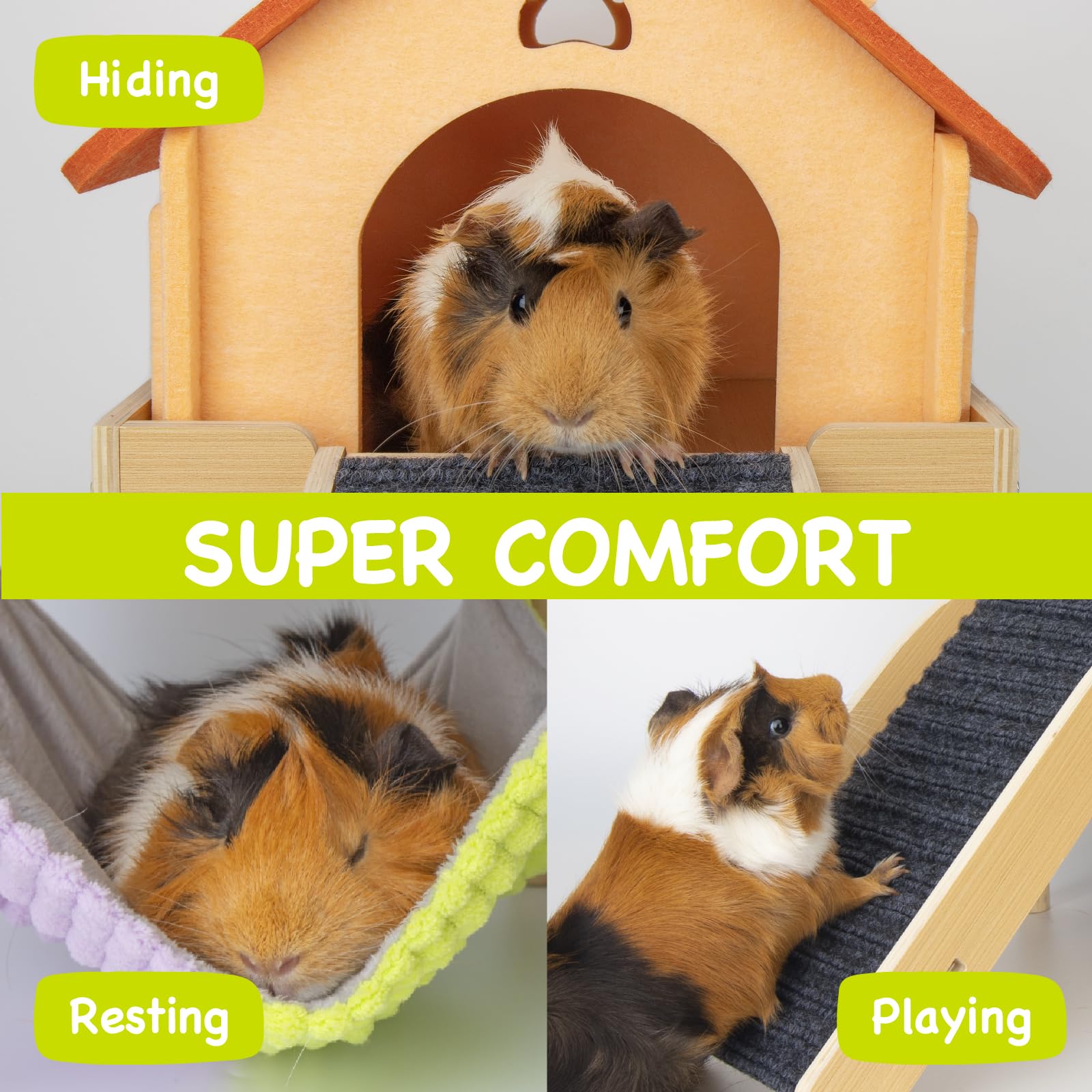 BESNEW wooden guinea pig house provides a cozy hideaway for napping