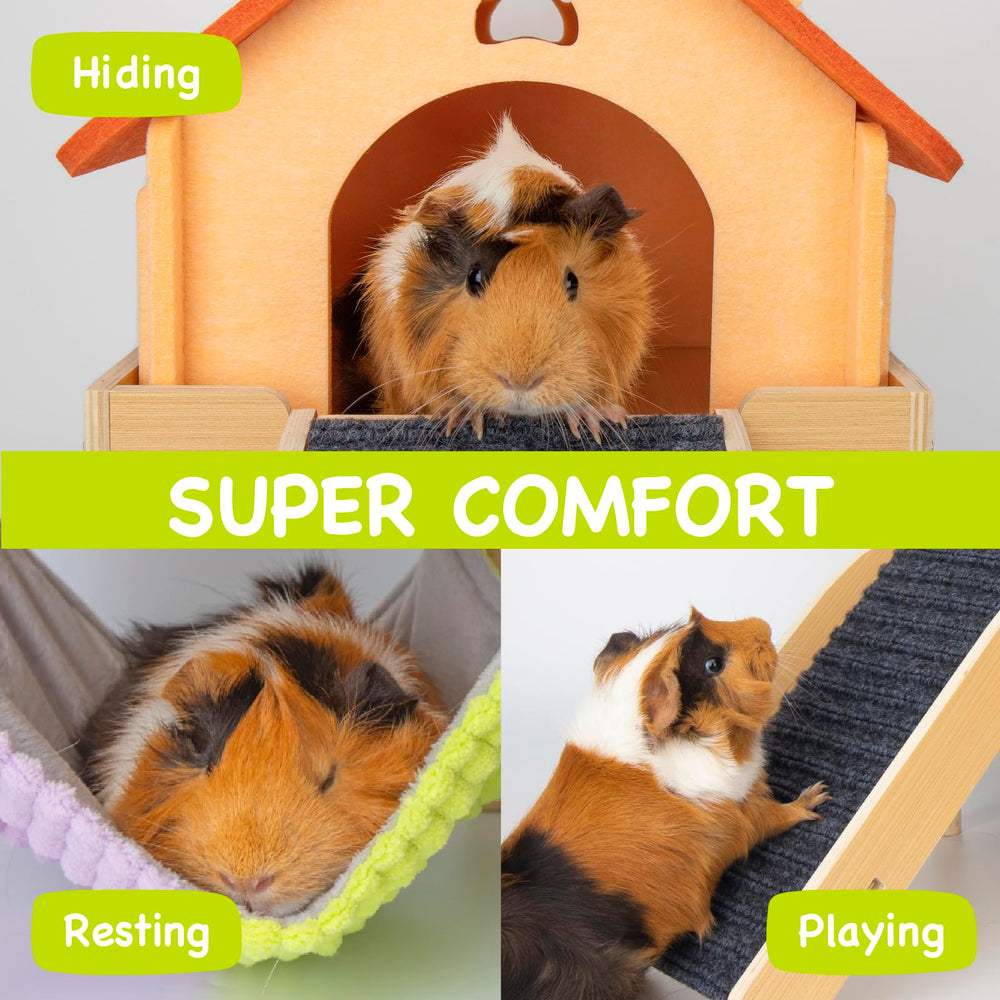 BESNEW wooden guinea pig house provides a cozy hideaway for napping