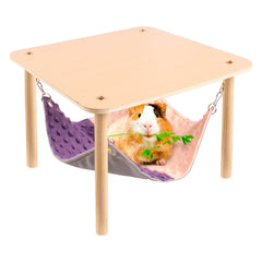 BESNEW enlarged guinea pig hammock with wooden stand provides a cozy resting nook for small pets.