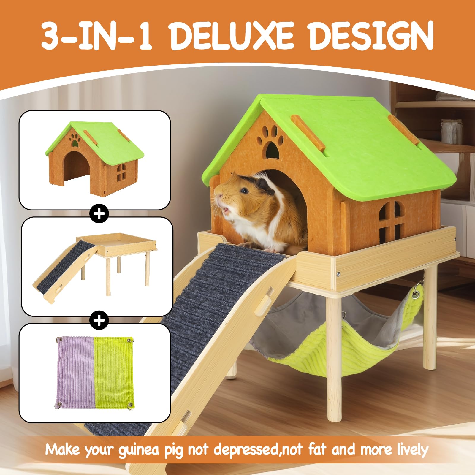 BESNEW guinea pig hammock with platform and stairs supports climbing and resting.