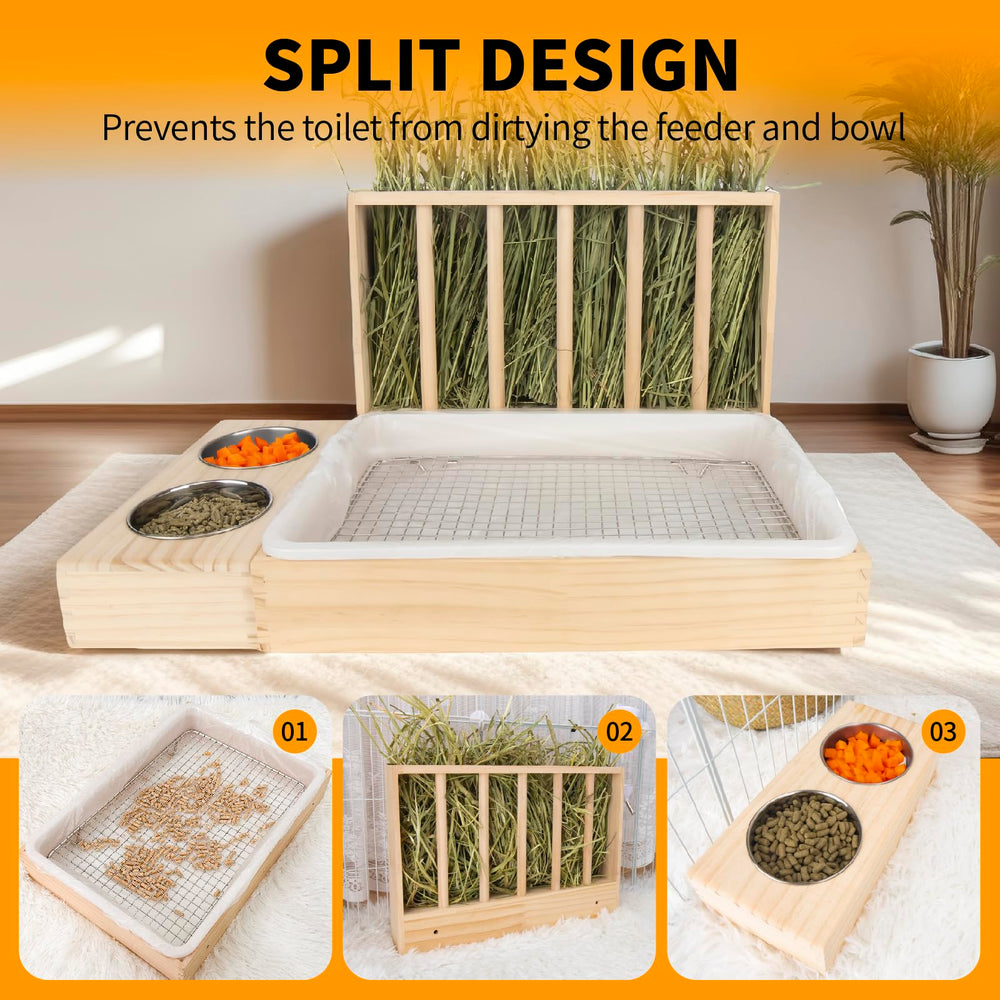 BESNEW integrated litter box with hay feeder design for waste control