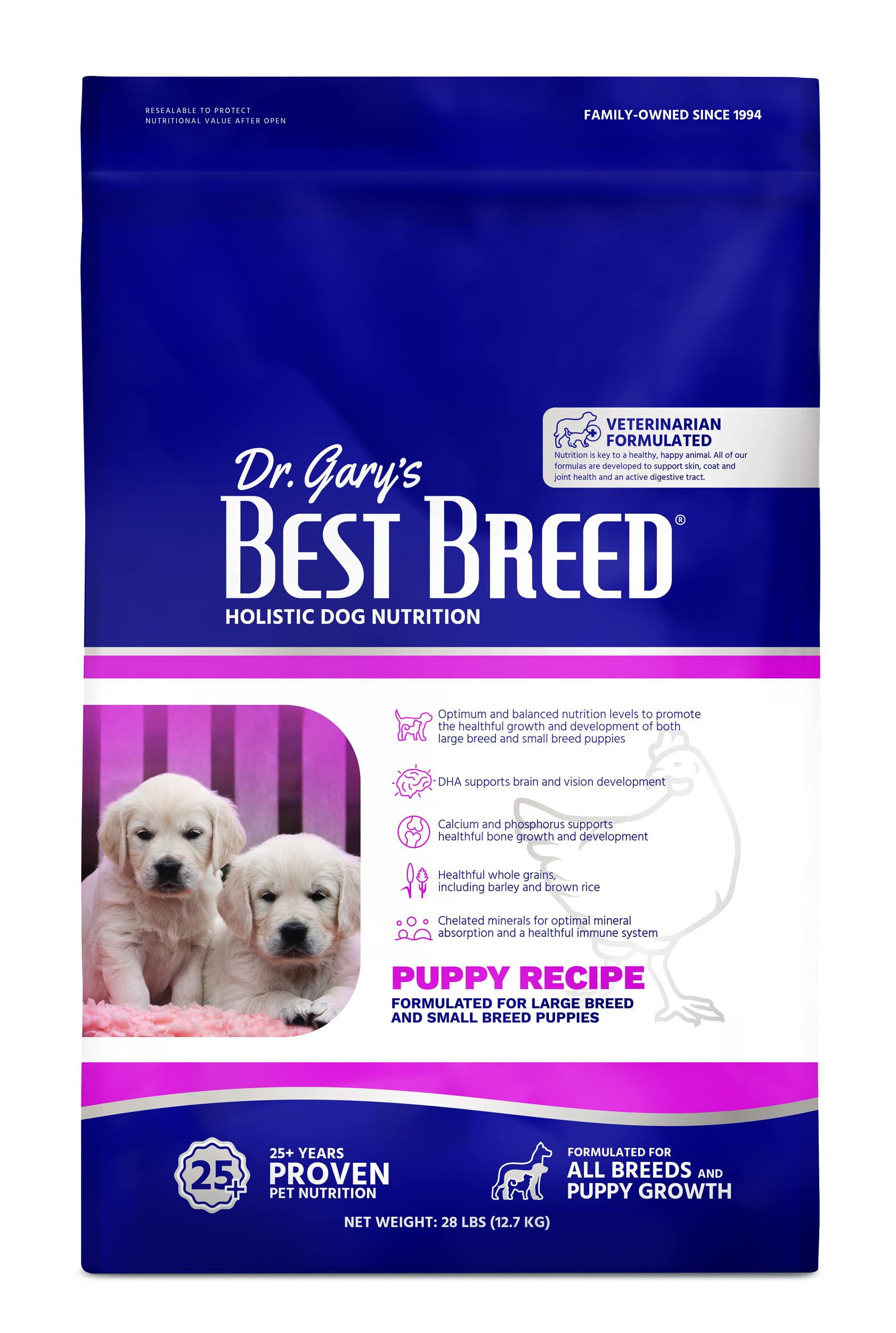 Best Breed Dr. Gary's Puppy Recipe kibble closeup showing protein-rich ingredients for healthy growth