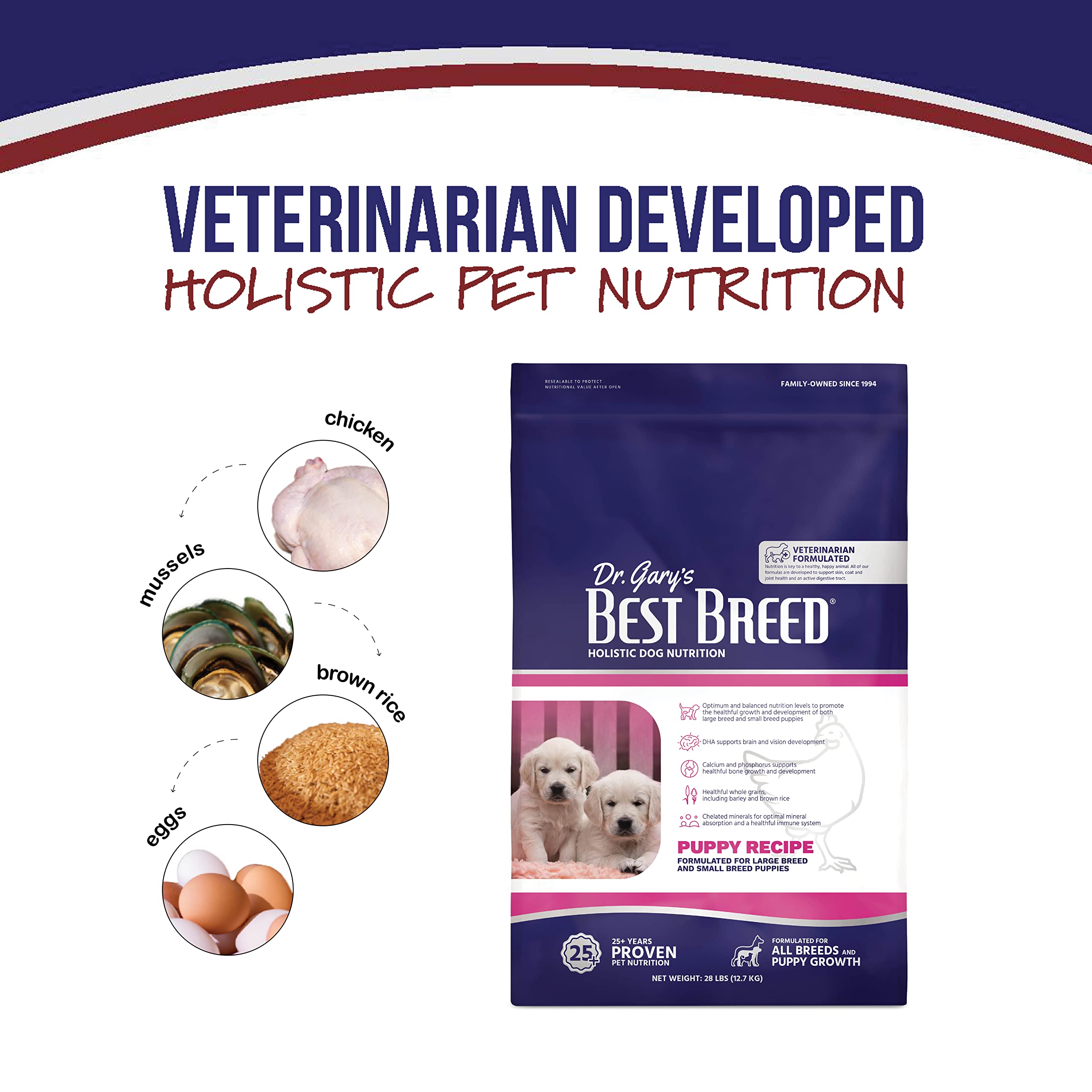 Best Breed Puppy Diet bag label highlighting USA-made quality and wholesome ingredients