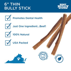 Close-up texture of Best Bully Sticks 6-inch thin sticks, long-lasting chew.