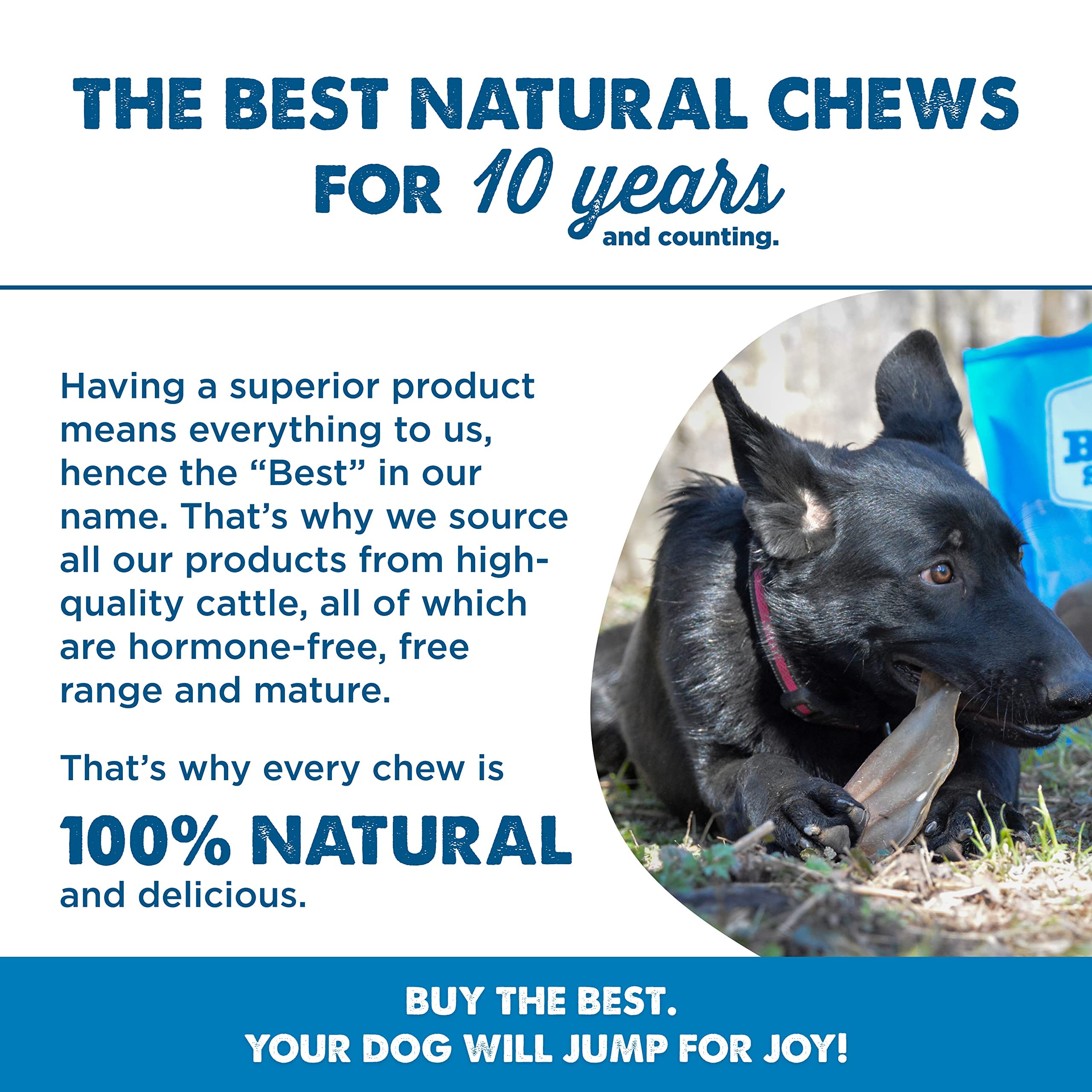 Best Bully Sticks cow ears grass-fed-sourcing emphasizes natural beef quality.