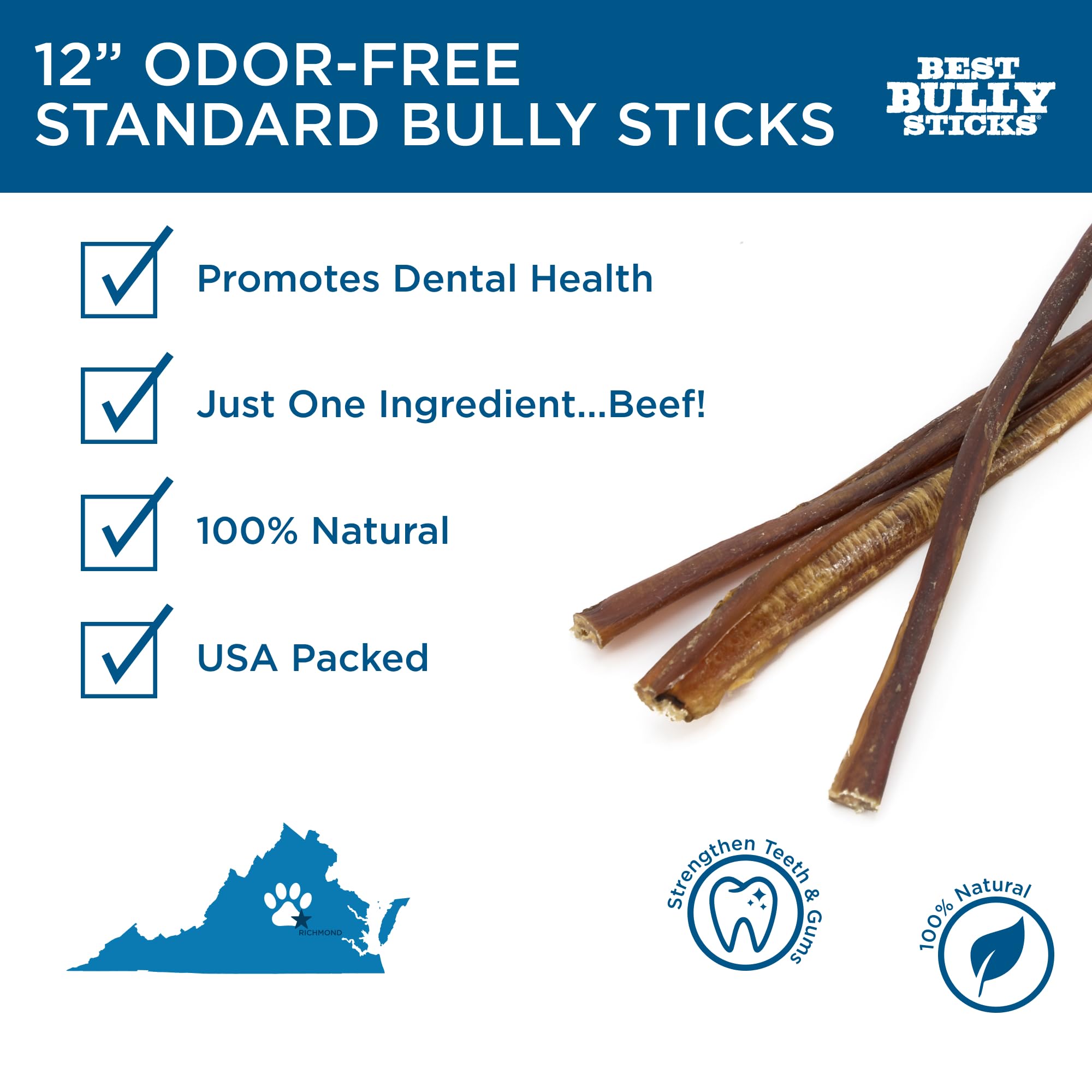 Best Bully Sticks grass-fed beef ingredient highlights a natural chew.