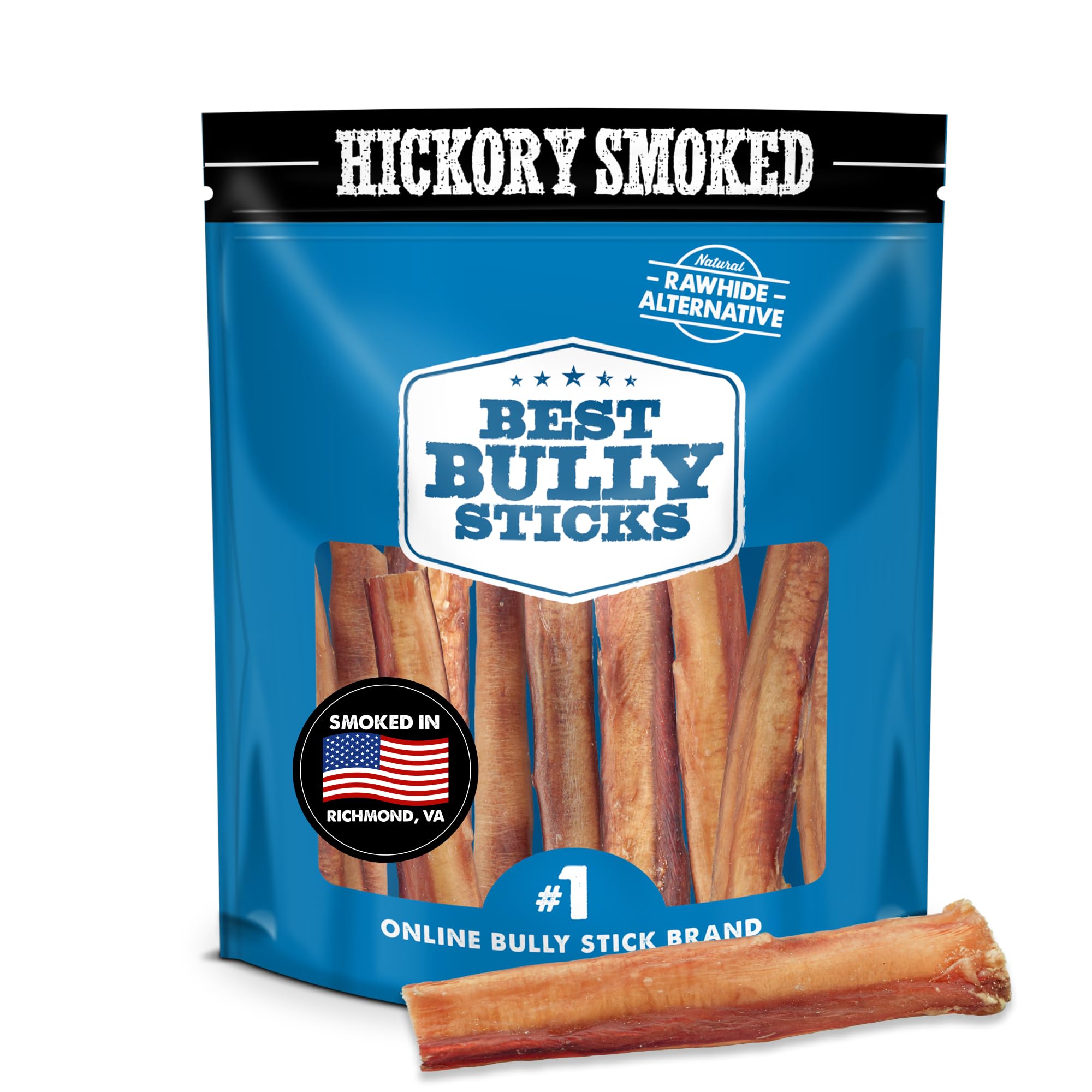 Best Bully Sticks Hickory Smoked 6in front view; durable chew for dogs
