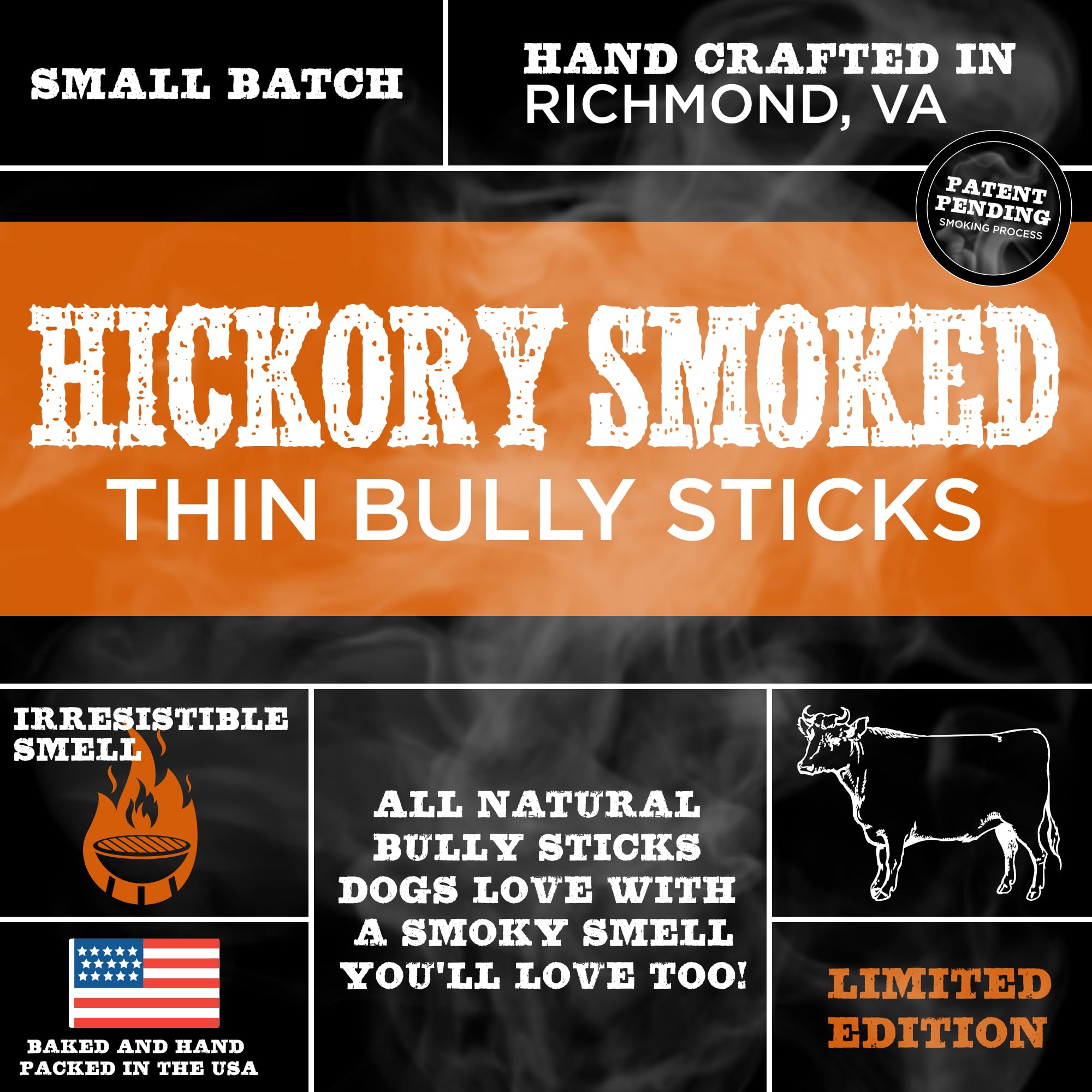 Best Bully Sticks hickory-smoked six-inch stick closeup of natural beef texture.