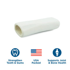 Best Bully Sticks 5-6 inch hollow shin bone in use for extended chewing.