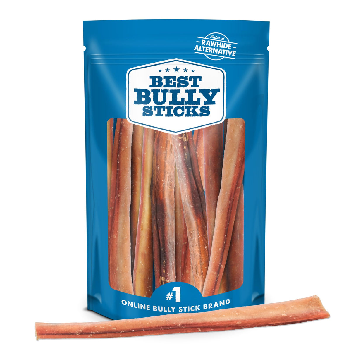 Best Bully Sticks jumbo packaging showing natural beef chews for large dogs.