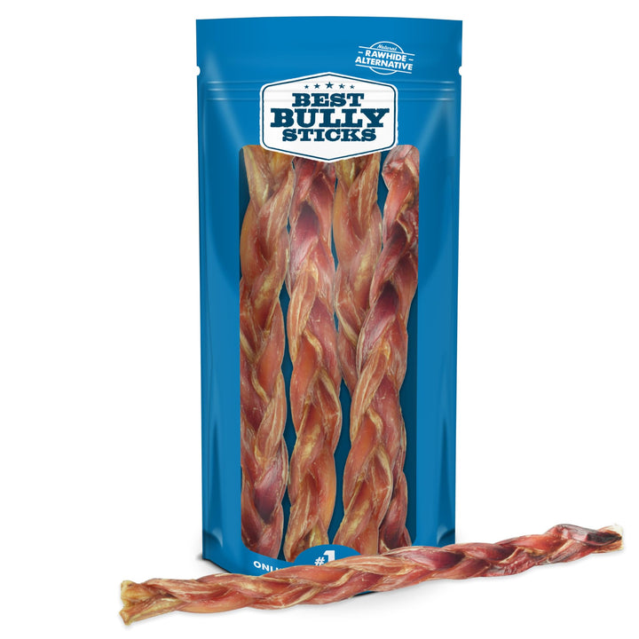 Best Bully Sticks natural XL braided 12-inch pack for large dogs, long-lasting chew.