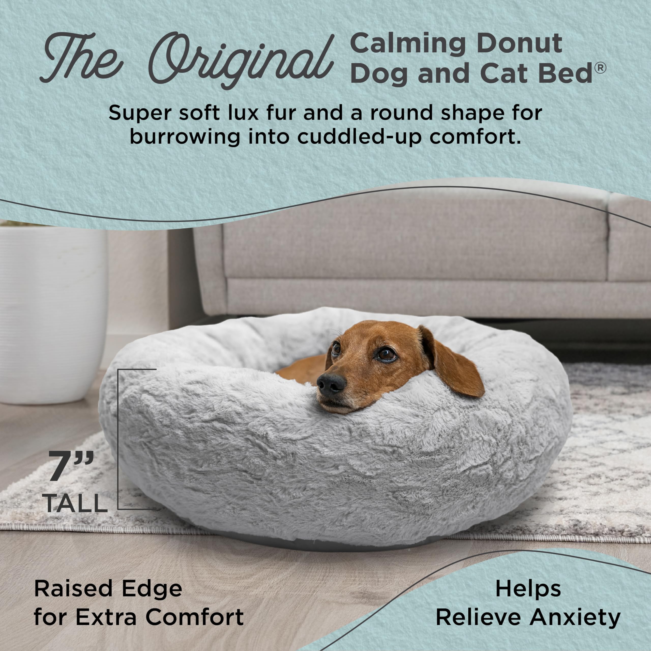 Best Friends by Sheri donut bed full view in gray for small dogs up to 25 lbs.