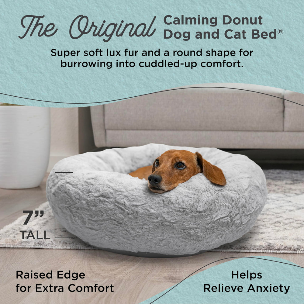 Best Friends by Sheri donut bed full view in gray for small dogs up to 25 lbs.