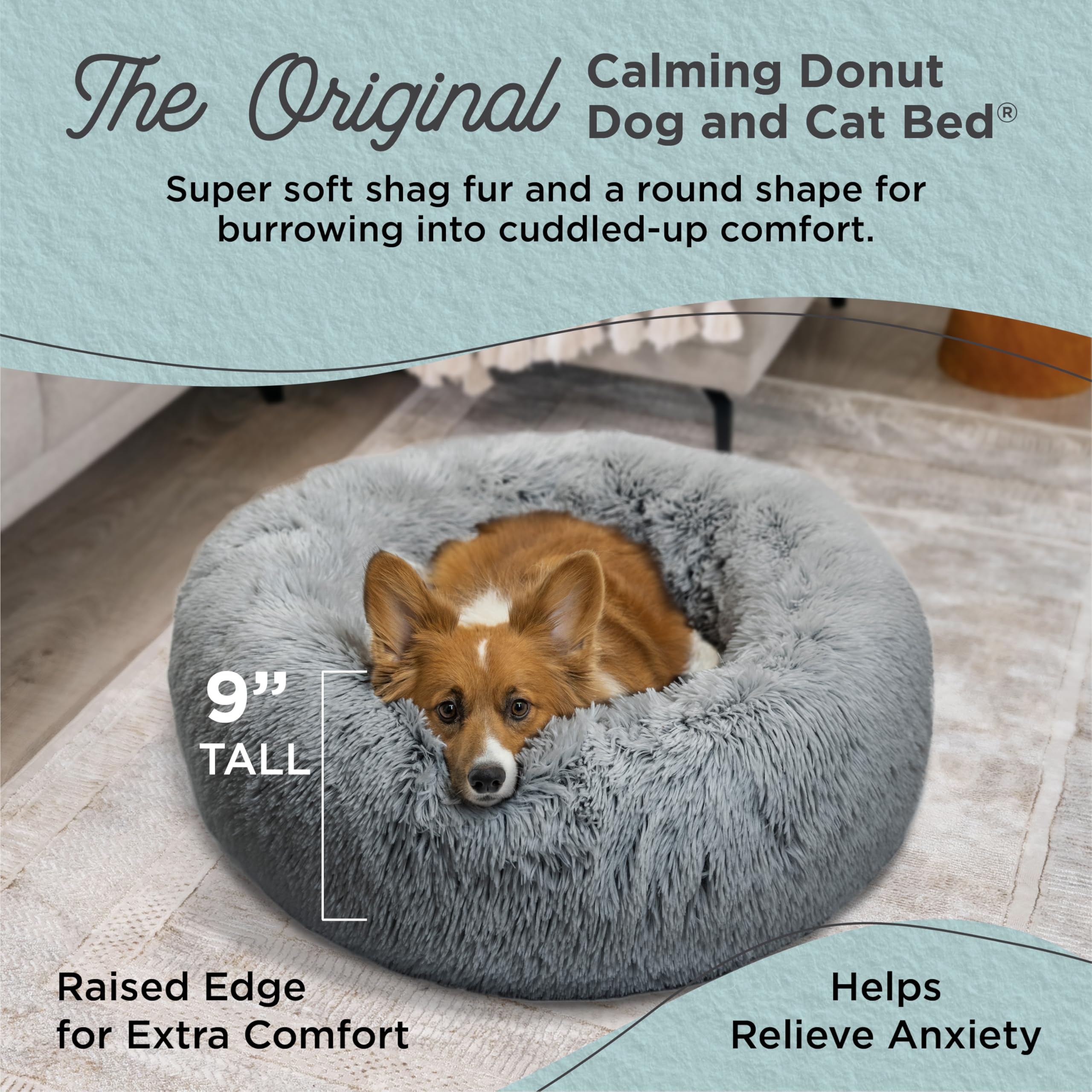 Best Friends by Sheri Calming Donut Bed side view highlights plush support for naps.