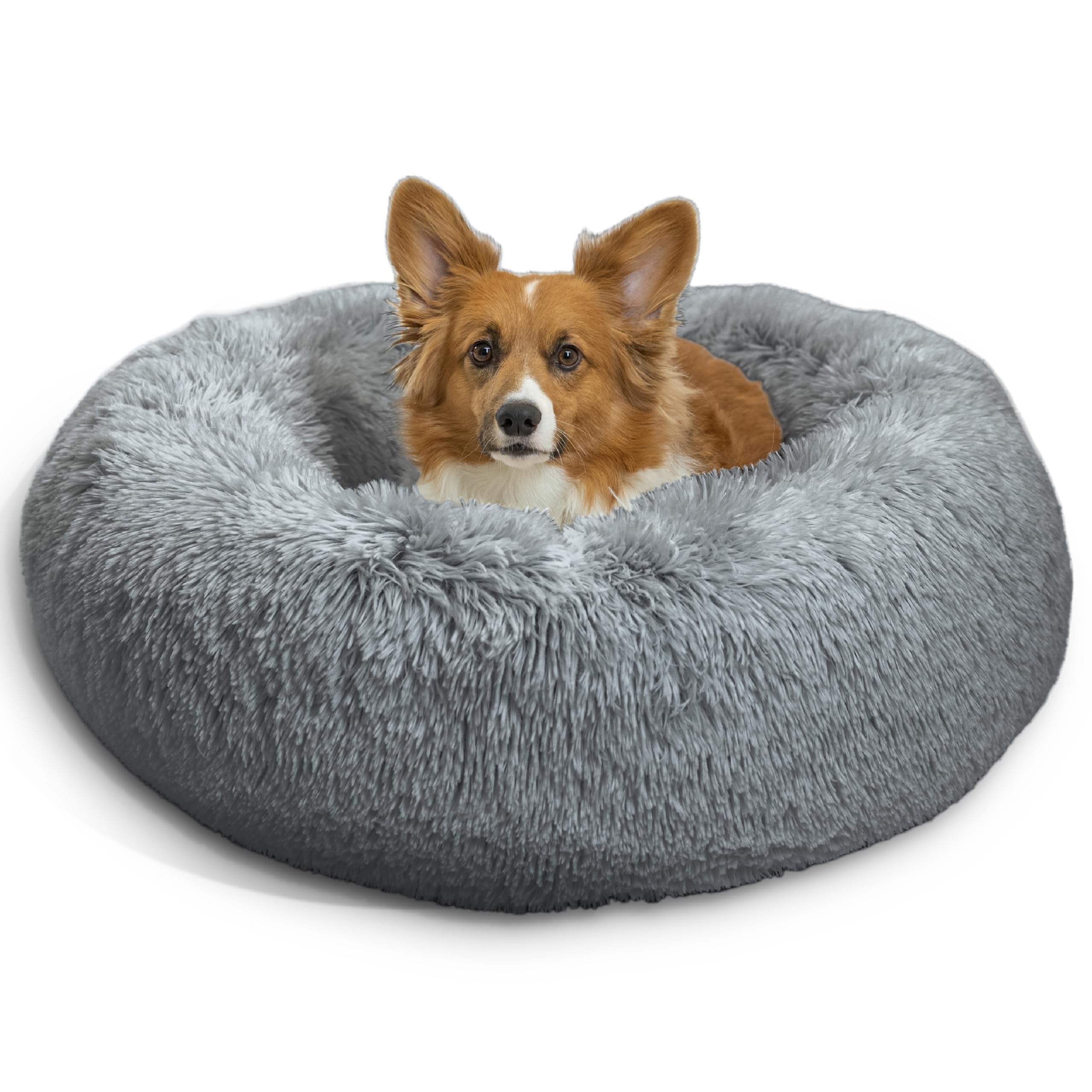 Best Friends by Sheri Original Calming Donut Bed top view shows cozy lounging for pets.
