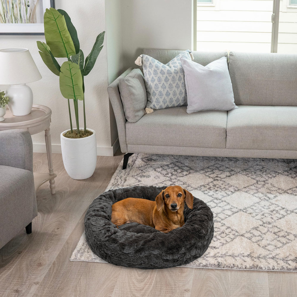 Removable cover option on Sheri donut bed for easy washing.