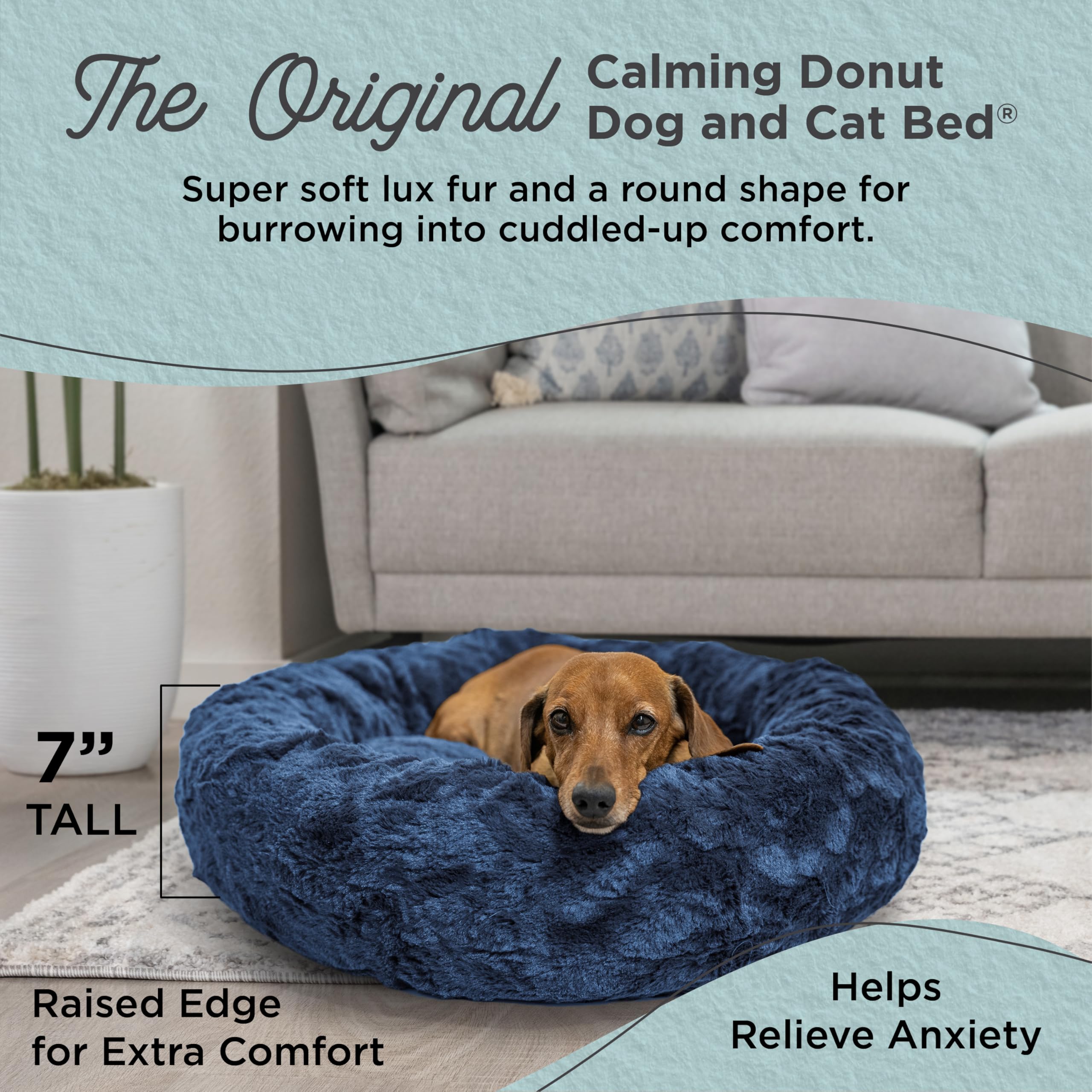 Best Friends by Sheri Donut Bed navy close-up showing plush comfort for naps.