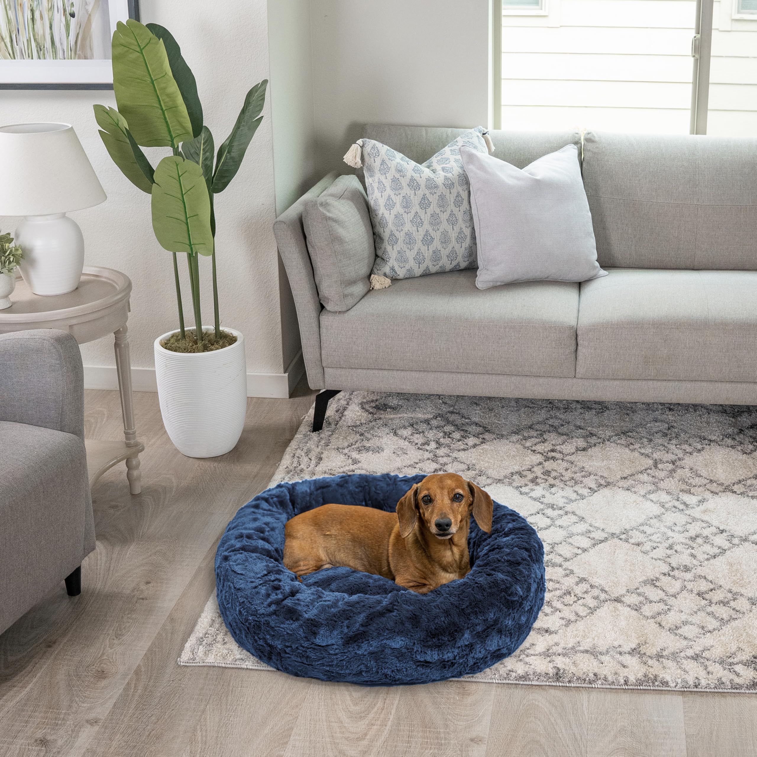 Best Friends by Sheri navy bed placed in a cozy nap spot at home.