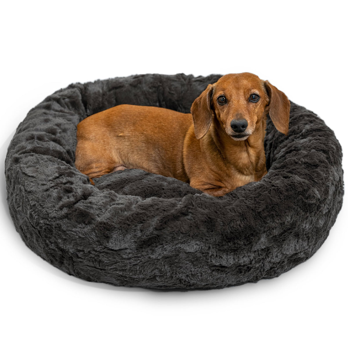 Best Friends by Sheri Original Calming Donut Bed Lux fur, dark mink; cozy refuge for small dogs.